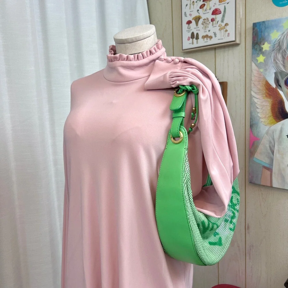 Juicy Couture Viva La Juicy Green Mesh Hobo Bag Leather Trim Heart Logo Brass